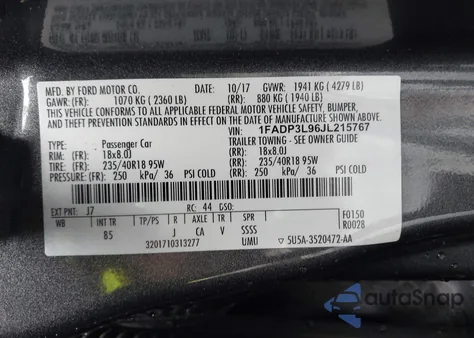 2018 Ford Focus St из США, поврежденный, VIN 1FADP3L96JL215767